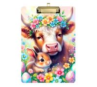 Watercolor Easter Bunny Cute Scotland Cow Portable clipboard Hard Board for Football Softball Coaching Size 9 x 12 Gold
