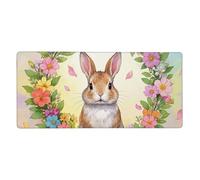 Watercolor Easter Bunny with Wreath Pattern Gaming Mouse Pad Extended XXL Mouse Mat with Stitched Edges Non-Slip Long Desk Pad 16x35.5in Large Desk Mat for Keyboard Home Office Gaming Work