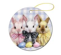Watercolor Easter Eggs Bunnies with Plaid Bow Christmas Tree Hanging Ornaments,2 Pieces, 7.2CM Round Double-Sided