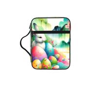 Watercolor-Easter-Rabbit-Eggs Bible Cover Case with Handle, Water-Resistant Oxford Fabric Bible Bag Organizer with Zipper Pockets for Church