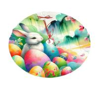 Watercolor-Easter-Rabbit-Eggs Plush Christmas Tree Skirt, Soft Flannel Christmas Tree Decoration With Red String Ties, Easy To Install Holiday Ornament For Xmas