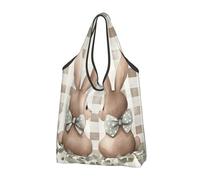 Watercolor Easter Rabbit Foldable Shopping Bag Reusable Grocery Bags Bunny Flower Portable Travel Pounch for Camping Daily