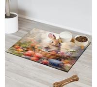 Watercolor Easter Rabbit Theme Pet Feeding Mat for Cat Dog Water Bowl Food Mats Pet Feeding Mats Absorbent Nti-Slip Contain Spills Protects Floors Placemat 30.4 x 50.8 cm