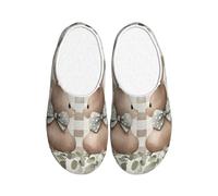 Watercolor Easter Rabbit Women's Slippers Flannel House Slippers for Men Bunny Flower Non-Slip Warm Winter Shoes for Indoor Outdoor UK 9-10