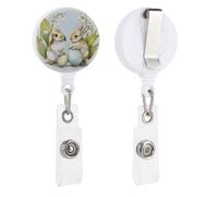 Watercolor Easter Rabbits with Eggs Flowers Retractable Badge Holder Reel Clip ID Card Holder for Doctor Nurse Student Office Worker