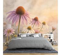 Watercolor Echinacea Flower Wall Mural 400 × 280 Cm Non Woven 3D Panoramic Wallpaper Purple White Wildflower Botanical Wall Art for Bedroom Living Room Modern Nature Home Decor Echinacea 400 × 280
