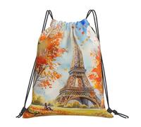 Watercolor Eiffel Tower Autumn Paris Women Men Pe Bag Waterproof Swimming Bags Large Drawstring Bag For Football Swim Picnic