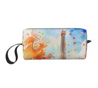 Watercolor Eiffel Tower Makeup Bag Water Resistant Travel Toiletry Organizer for Women Men Autumn Paris Cosmetic Storage Pouch with Zipper Portable Small Tool Bag