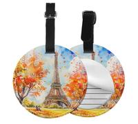 Watercolor Eiffel Tower Round Luggage Tag 4PCS Autumn Paris PU Leather Travel Bag Tag ID Labels Name Card Holder wtih Buckle for Luggage Suitcase Backpacks