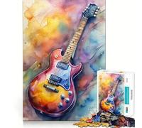 Watercolor Electric Guitar Art Jigsaw 1000 Pieces Memory Skill Fun Smooth Edge Perfect Interlock Fun-filled Way to Fill Empty Hours (50x75cm)