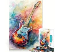 Watercolor Electric Guitar Art Jigsaw for Adults 1000 Pieces Brain Memory Game Laser Cut for Flawless Fit Unique Gift for Stress Relief (50x75cm)