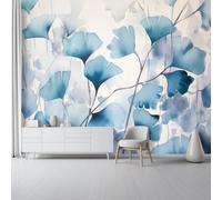 Watercolor Elegant Ginkgo Leaves Photo Wallpaper Mural - Wall Non-Woven Wallpaper for Living Room Bedroom, Indoor Gray-Blue Wall Painting for Tv Backdrop Kids Room 250 x 175 cm (W x H)