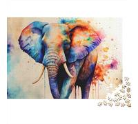 Watercolor Elephant 1000 Piece Jigsaw Puzzle Abstract Elephant Art Challenging Brain Exercise Recycled Cardboard for Kids Ages 12+ 38x26cm/1000pcs
