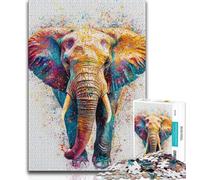 Watercolor Elephant 1000 Piece Jigsaw Puzzles for Adults,Challenging Game Gifts for Is Ideal As A Gift for The Whole Family 38x26cm