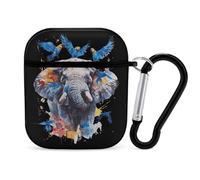 Watercolor Elephant Parrots Funny Case Cover Compatible for AirPods 1 & 2 Earbuds Protective Hard Cover with Keychain