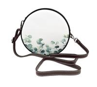 Watercolor Eucalyptus Leaves Along The Bottom Edge Women Round Crossbody Bags Leather Sling Bag Purse