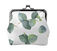 Watercolor Eucalyptus Leaves Branches, PU Leather Coin Purse, Small Wallets, Change Pouch with Kiss Lock Clasp Buckle, Change Purse