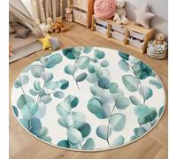Watercolor Eucalyptus Leaves Round Rugs, Washable Non-Slip Rug Blue-Green Round Area Rugs, Diameter 60 Cm Simple Plants, For Living Room Bedroom Hallway Study Coffee Table Bedside Rug