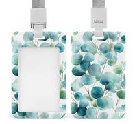 Watercolor Eucalyptus Soft Blue and Green ID Badge Holder Retractable Clip Card Holder Card Protector Name Badge Name Tag for Work Office Doctor Nurse
