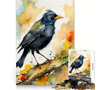 Watercolor Eurasian Blackbird on Branch Puzzles for Adults 1000 Puzzles Smart Exercise Light Enjoyment Accurate Edges Holiday Treat (38x52cm)