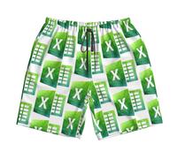 (Watercolor Excel Logo_6115) Famgem Men's Beach Shorts Hawaiian Swim Trunks with Pockets Quick Dry Board Swimwear Bathing Graphic Printed Suit for Surfing Lounge Running Gifts