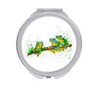 Watercolor Exotic Green Frogs with Splashes on White Folding Make Up Mirror, Compact 2X/1X Magnification Mirror, Women Portable Travel Makeup Mirror 2.4 x 2.4 inch