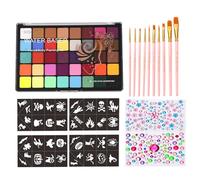 Watercolor Face Paint Palette Set Professional 40 Colors Body Painting Kit with 10 Brushes 4 Stencil Stickers 2 Gem Safe Non Water Activated Makeup