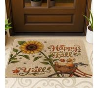 Watercolor Fall Duck Pattern Black Door Mat Outside Inside Entrance 29x17 Inch, Autumn Bicycle Sunflower Outdoor Non Slip Doormat, Small Holiday Print Patio Garage Shoes Off Door Rug