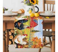 Watercolor Farm Rooster Barn Table Runner 72 Inches Long,Table Runners Kitchen Dining Tables Decoration for Home Party Decor, Country Floral Art Tables Runner Wedding Dresser Scarf
