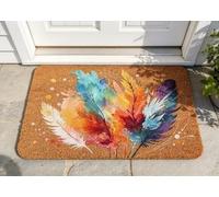 Watercolor Feather Coir Doormat, Colourful Natural Entry Rug Modern Homes (16x24in (40x60cm))
