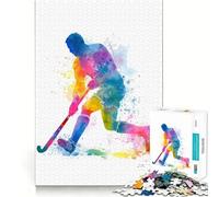 Watercolor Field Hockey Player Illustration Jigsaw for Teenagers 1000 Pieces Mental Improve Play Uniform Size Precise Pieces Family Fun Night Activity (38x52cm)