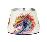 Watercolor Fire Rainbow Dragon Dog Raised Bowl, 540 ML Feeding Food Pet Bowl Stainless Steel Non-slip High Capacity Cat Bowl