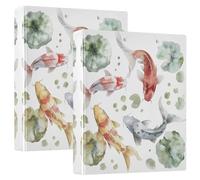Watercolor Fish 3 Ring Binders 1.5 Inch, D Ring Binder Holds 200 Sheets Cute Binder Three Ring for School Supplies, 2 Pack