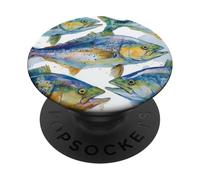 Watercolor Fish Pattern Coastal Fishing Art Design PopSockets Adhesive PopGrip