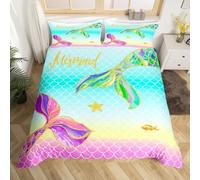 Watercolor Fish Scale Duvet Cover Set King Size3pcs Marine Life Bedding Set with 2 PillowcasesLightweight Ocean Animal Comforter for Kids Girls Bedroom Decor