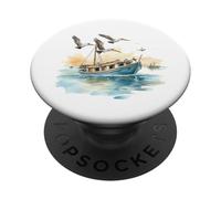 Watercolor Fishing Boat with Seagulls Artwork PopSockets Adhesive PopGrip