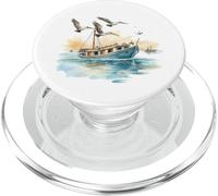 Watercolor Fishing Boat with Seagulls Artwork PopSockets PopGrip for MagSafe