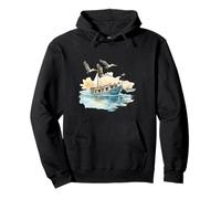 Watercolor Fishing Boat with Seagulls Artwork Pullover Hoodie
