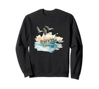 Watercolor Fishing Boat with Seagulls Artwork Sweatshirt