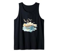 Watercolor Fishing Boat with Seagulls Artwork Tank Top
