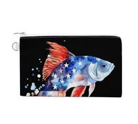 Watercolor Fishing U.S. Flag Custom Canvas Coin Purse Change Wallet Bag Small Makeup Bags for Men Women 7.5 X 4.6 Inch