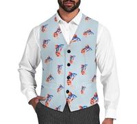Watercolor Fishing U.S. Flag Men's Suit Vest Formal Dress Waistcoat Vest Casual Business Vests for Suit Or Tuxedo M