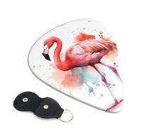 Watercolor Flamingo 6 Pack Guitar Picks With Holder, Personalized Guitar Plectrums Non-Slip Portable Ukulele Bass Picks 0.46mm For Acoustic Guitar Lovers Gifts