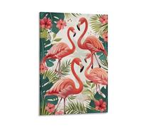Watercolor Flamingo Canvas Wall Art, Cartoon Birds Flower Tropical Leaves Picture Painting on Canvas, Print Poster Decoration Artwork for Home Living Room Bedroom Wall Decor Frame 20x30inch(50x75cm)
