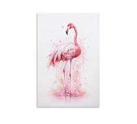 Watercolor Flamingo Canvas Wall Art Print Framed Beautiful Nature Bird Standing Ready to Hang Canvas Print Posters Wall Art