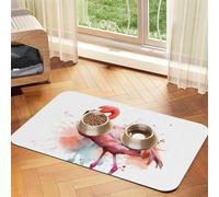 Watercolor Flamingo Dog Food Mats for Floors, 12x18 Inch Non-Slip Super Absorbent Pet Food Mat, Dishwasher Dog Mat for Food and Water, Cute Rubber Quick Dry Pet Feeding Mat for Dogs Puppy Cats