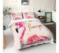 Watercolor Flamingo Double Duvet Cover Sets Reversible Bedding 3 Pcs With Zipper Closure Easy Care Breathable Ultra Soft Microfiber Duvet Cover Set with Pillowcases Pink, Yellow Duvet Cover