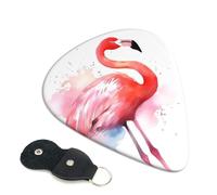 Watercolor Flamingo Guitar Picks 6 Pack with Leather Guitar Pick Holder Keychain, Plectrum Key Fob Cases Bag, Abstract Art Plectrum for Acoustic Electric Guitar, Ukulele 0.46mm