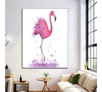 Watercolor Flamingo Oil Painting On Canvas Print Posters Large Lavender Purple Simple Flowers Wall Art Modern Living Room Decor Fine Art Decorative 24X35In Frameless