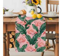Watercolor Flamingo Palm Leaves Table Runner 72 Inches Long,Table Runners Kitchen Dining Tables Decoration for Home Party Decor, Animal Leaf Plant on Pink Tables Runner Wedding Dresser Scarf
